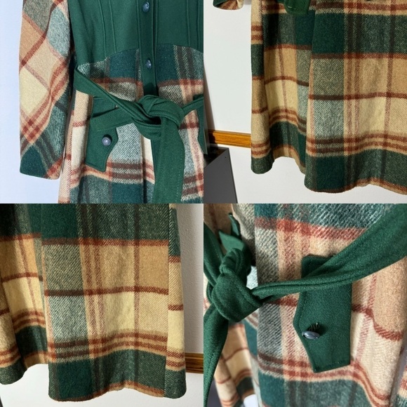 Vintage wintergreen and tan plaid midi coat - Picture 11 of 16